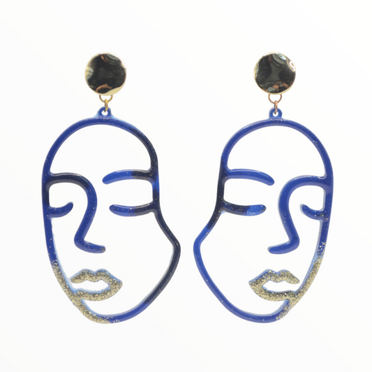 The Face earring blue gold